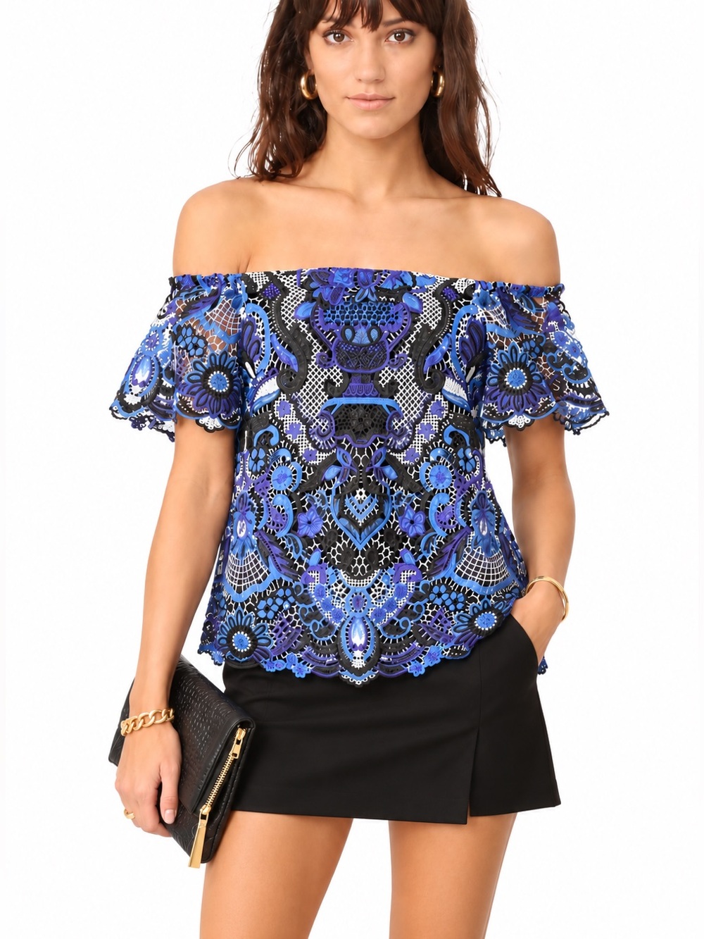 Alice + Olivia Maxie Off-The-Shoulder Guipure S